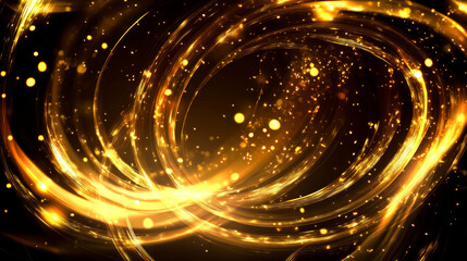 Obraz premium Golden magic luminous light glowing circles on dark background