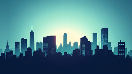 Naklejka premium Minimalist city skyline silhouette with the buildings reduced to simple rectangles of varying heights. Minimalist Silhouette. Illustration