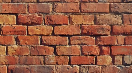 Obraz premium Textured red brick wall with warm tones, rustic feel, architectural detail, copy space