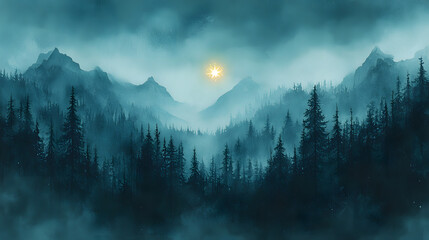 Gentle Watercolor Illustration of Winter Forest Scene
