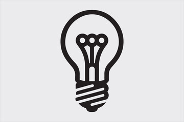 A black line art of a light bulb with a simple design.