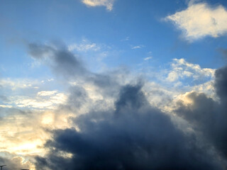Fluffy White Clouds in a Blue Sky as A Skyscape Background