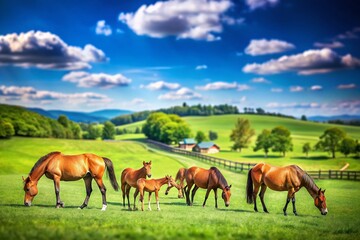 Thoroughbred Horse Mares with Foals in Pasture &ndash; Captivating Equine Scene for Nature Lovers