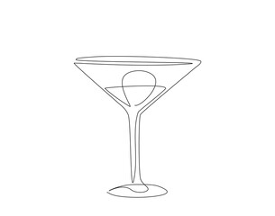 Continuous one line drawing of cocktail martini glass. One line drawing illustration of martini glass. World martini day concept single line. Editable outline