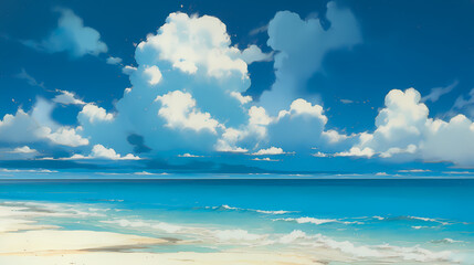 Obraz premium Idyllic tropical beach with turquoise water and white sand is bathed in sunlight