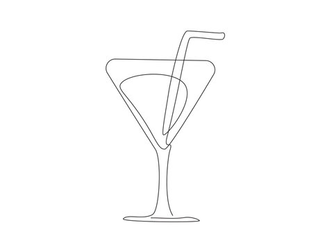 Continuous one line drawing of cocktail martini glass. One line drawing illustration of martini glass. World martini day concept single line. Editable outline - Powered by Adobe