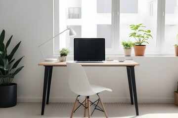 a white, modern home office, workspace, minimalist, desk, computer, chair, stylish, organized, functional, decor, contemporary, sleek, ergonomic, creative, productive, efficient, clean, bright, airy