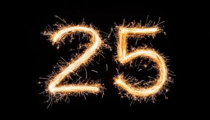 Number 25 created with sparkling lights against a black background, perfect for celebrations and special occasions.
