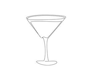 Continuous one line drawing of cocktail martini glass. One line drawing illustration of martini glass. World martini day concept single line. Editable outline