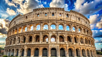 Colosseum under blue sky with white clouds