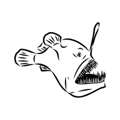 Angler fish, Lophiiformes, vector illustration. Drawing