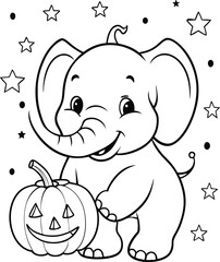 Obraz premium elephant-playfully Spooky pumpkin line art coloring page, kids coloring book. Generative Ai