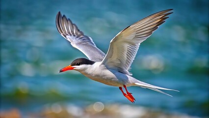 Obraz premium Common tern flying above sea
