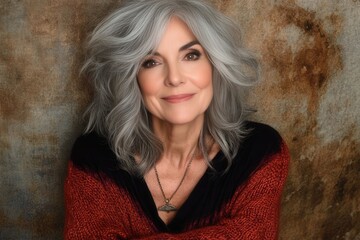 Fototapeta premium Elegant senior woman with stylish gray hair charming smile
