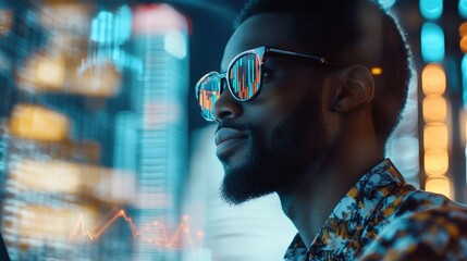 Tech-Savvy Entrepreneur in a Futuristic Cityscape