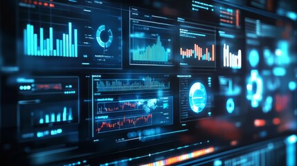 Obraz premium Business analytics big data analysis technology concept on vr screen. Big Data. Ultra realistic. Photorealistic