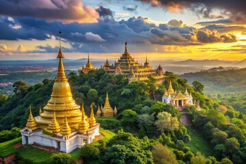 Umin Thonze Pagoda in Sagaing Hills, Myanmar - Stunning HDR Landscape Photography