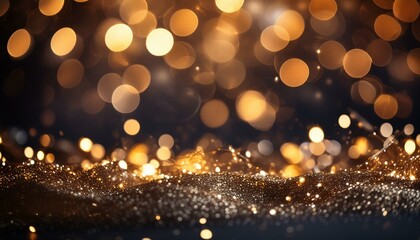 A shimmering background of golden bokeh lights creates a festive and elegant atmosphere, ideal for celebrations or creative projects.