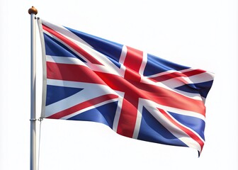 United Kingdom Flag Waving on White Background - Symbol of Patriotism, Heritage, and National Pride in Vibrant Colors