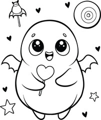 Obraz premium Cute ghost flying Bat line art coloring page, kids coloring book. Generative Ai