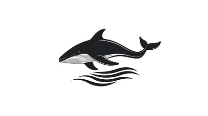 Obraz premium simple and elegant black whale design swimming above stylized waves, perfect for marine themed projects or logo designs. This vector art captures beauty of ocean life