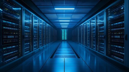 China telecom central cloud computing big data center machine room, servers neatly arranged. digital information economy background. Big Data. Ultra realistic. Photorealistic