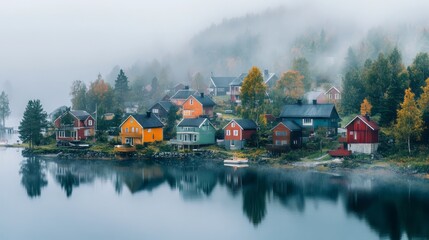 Fototapeta premium A tiny village in Finland with colorful wooden homes