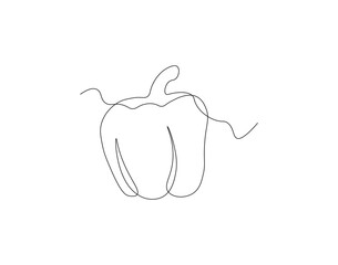 Continuous one line drawing of paprika vegetable. One line drawing illustration of vegetarian food. Pepper, ingredient, spicy concept single line. Editable outline