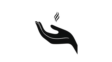 Fototapeta premium simple black hand illustration with stylized flame above it, representing warmth and care. This vector art conveys sense of comfort and support
