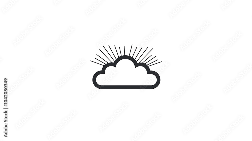 Wall mural simple black cloud icon with rays of light emanating from it, symbolizing brightness and positivity.