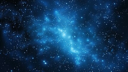Naklejka premium Abstract dark space background featuring a beautiful blue night sky filled with stars and nebulae. This cosmic scene captures the vast expanse of the galaxy, with glowing starlight and ethereal nebula