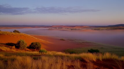 Obraz premium Soft sand dunes illuminated by mist in Australia