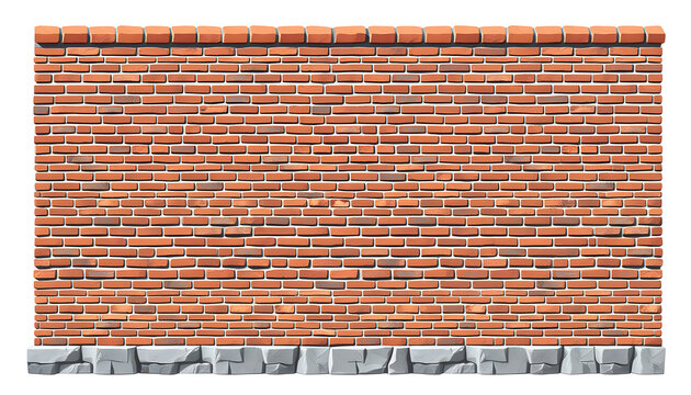 Brick wall and cement isometric building. Vector illustration with a white accent, png