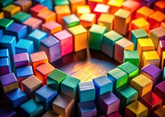 Obraz premium Vibrant Cubeshaped Block Arrangement in Low Light Photography for Colorful Decor