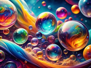 Vibrant Desktop Wallpaper with Floating Bubbles and Colorful Abstract Background - Generative AI Design
