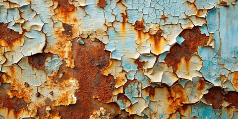 Cracked and peeling paint on rusted metal background