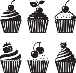 set of cupcakes silhouette vector art illustration