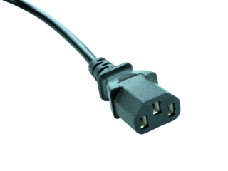 Black power plug isolated on transparent background.