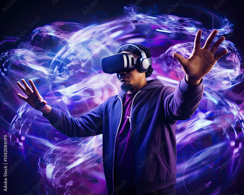 Wall mural a man with a virtual reality glasses