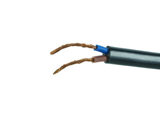 Fototapeta premium Old black electrical wire is damaged isolated on transparent background.