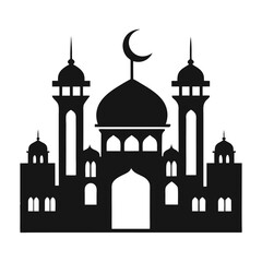 Muslim Mosque Silhouette with Islamic symbol isolated white background