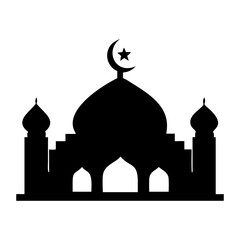 Muslim Mosque Silhouette with Islamic symbol isolated white background