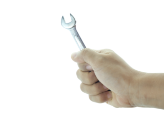 Female hand holding screwdriver, repair tools isolated on transparent background.