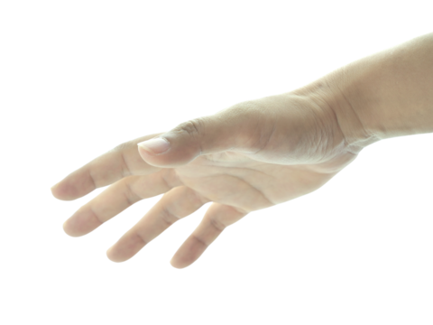 Hand holding something , finger movement isolated on transparent background.