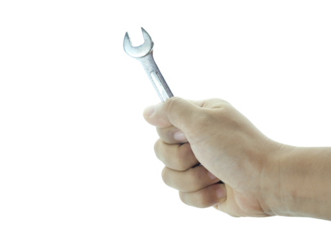 Female hand holding screwdriver, repair tools isolated on transparent background.