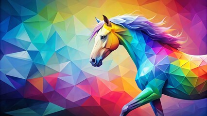 Obraz premium Vibrant Polygonal Rainbow Horse with Colorful Geometric Design for Art and Decor