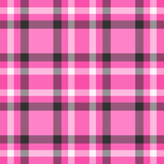 Fashion plaid check pattern, form fabric background seamless. Thin tartan textile texture vector in pink and hot pink colors.