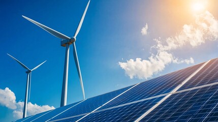 Renewable Energy Integration Outdoor H2 Storage Tanks with Wind Turbines and Solar Panels - Sustainable Industrial Site Innovation