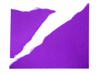 Several pieces of purple torn-edge sticky notes isolated on transparent background.