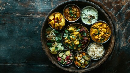 Top-down view of a traditional Indian lunchbox, filled with fragrant, colorful dishes that celebrate the richness of Indian cuisine.